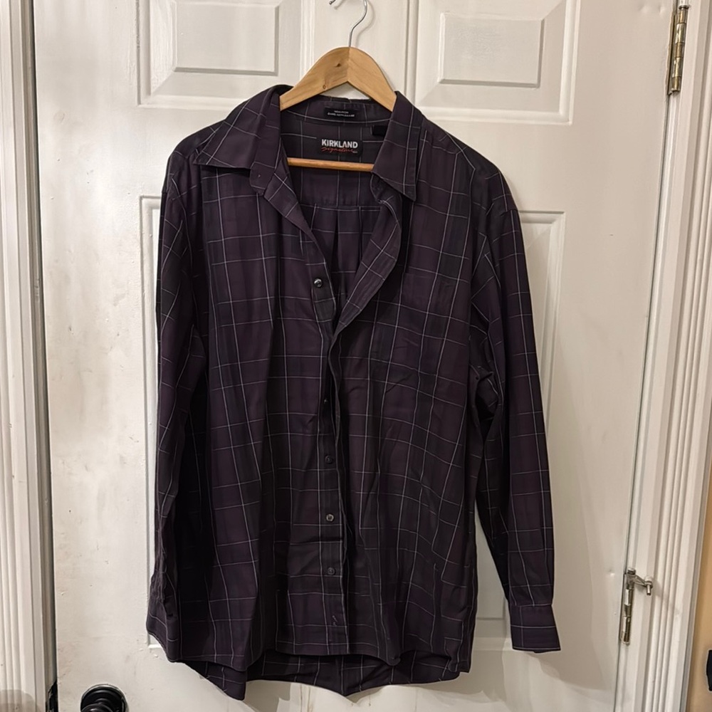 Kirkland Signature Men's Purple Plaid Shirt